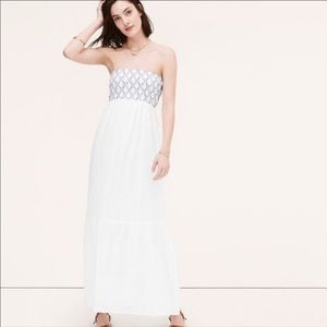 LOFT Embroidered Strapless Maxi Dress, size Large